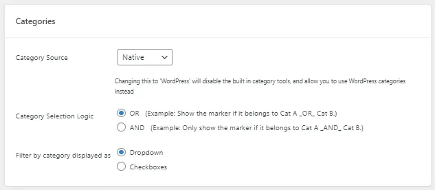 Category filter settings