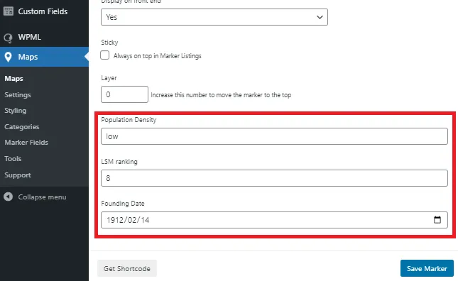 Custom Fields in the Marker Editor Custom Fields in the Marker Editor