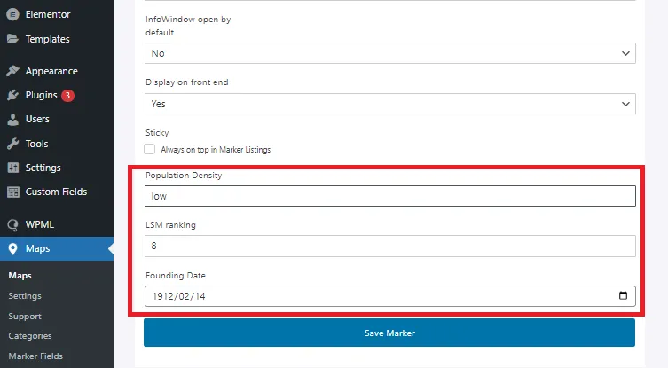 Custom Fields in the Marker Editor Custom Fields in the Marker Editor