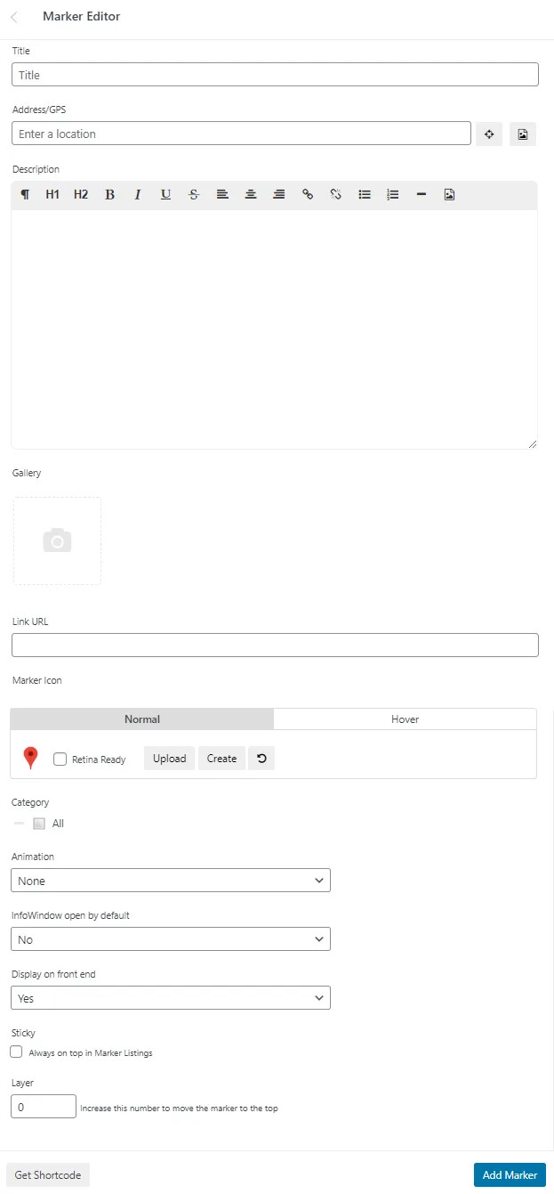 Marker Editor Options