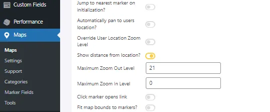 Enable the Show distance from location toggle