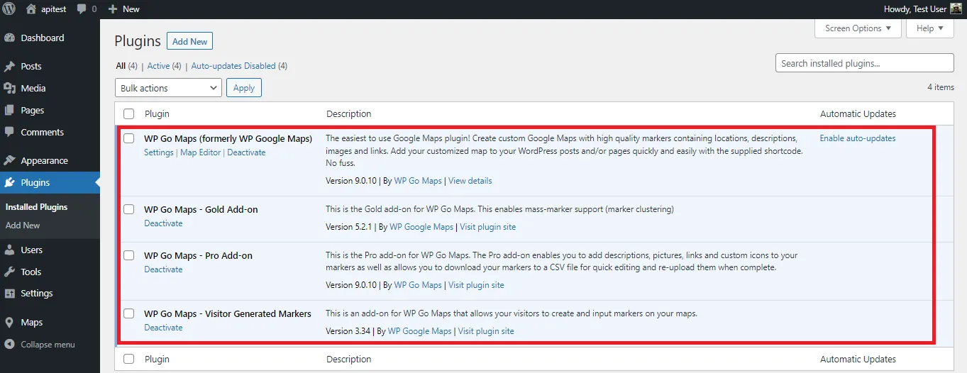 Installed plugins reflecting, Basic, Pro, Gold and VGM plugins