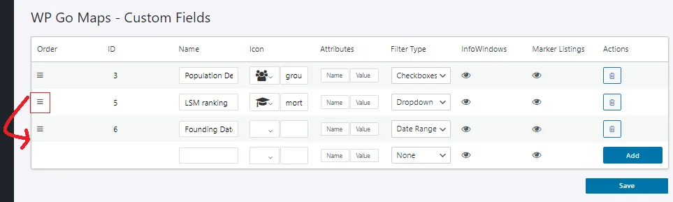Drag the field handle to reorder field list Drag the field handle to reorder field list