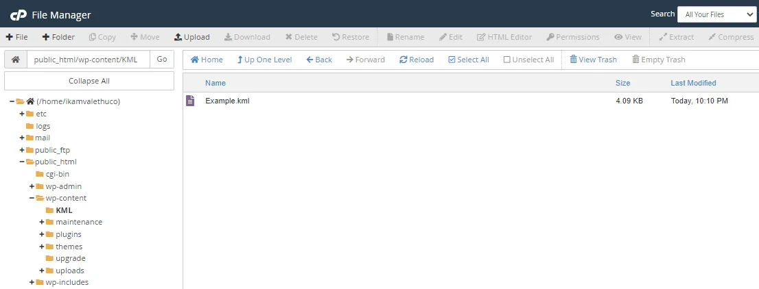 Uploading kml file to webserver