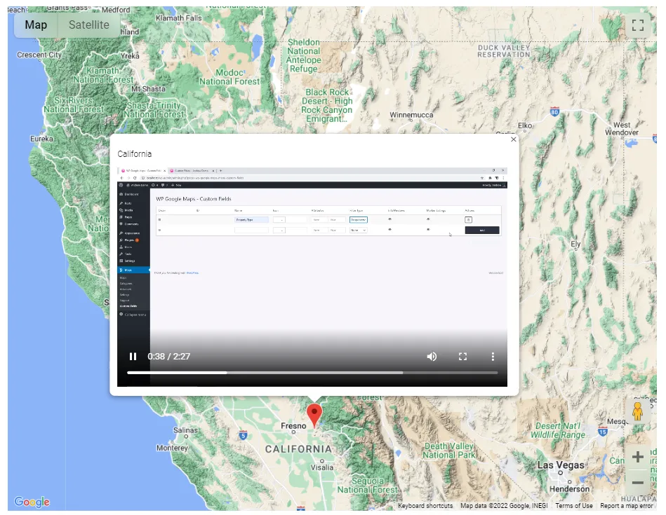 Video playing in Marker Infowindow on front end map