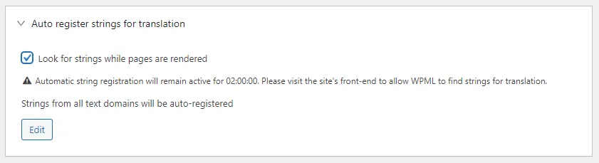Look for strings while pages are rendered setting in WPML