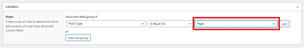 Location is Page post Type