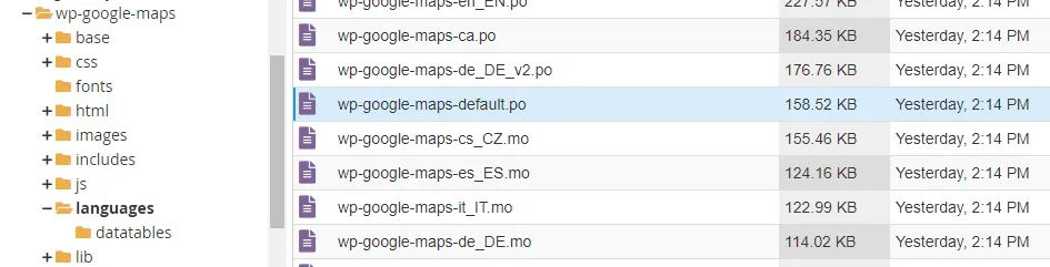 Locating the wp-google-maps-default.po file