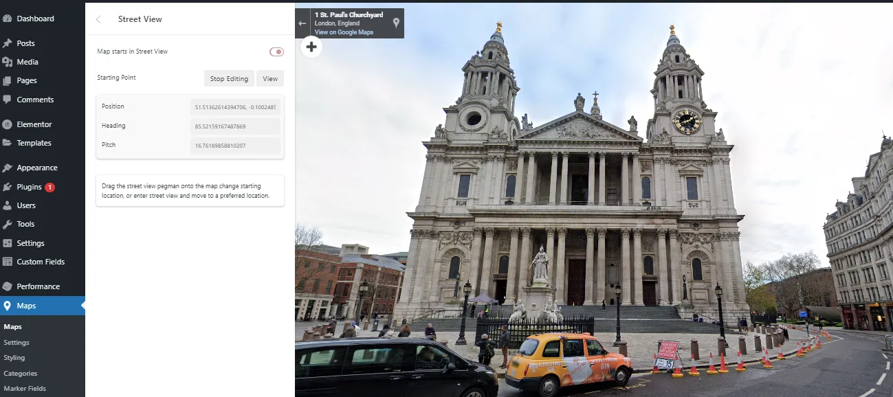 Editing Street View settings