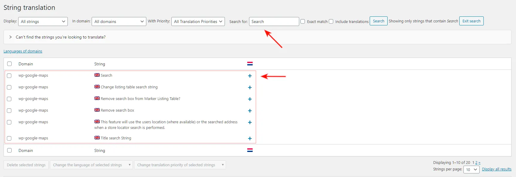 Select string to translate