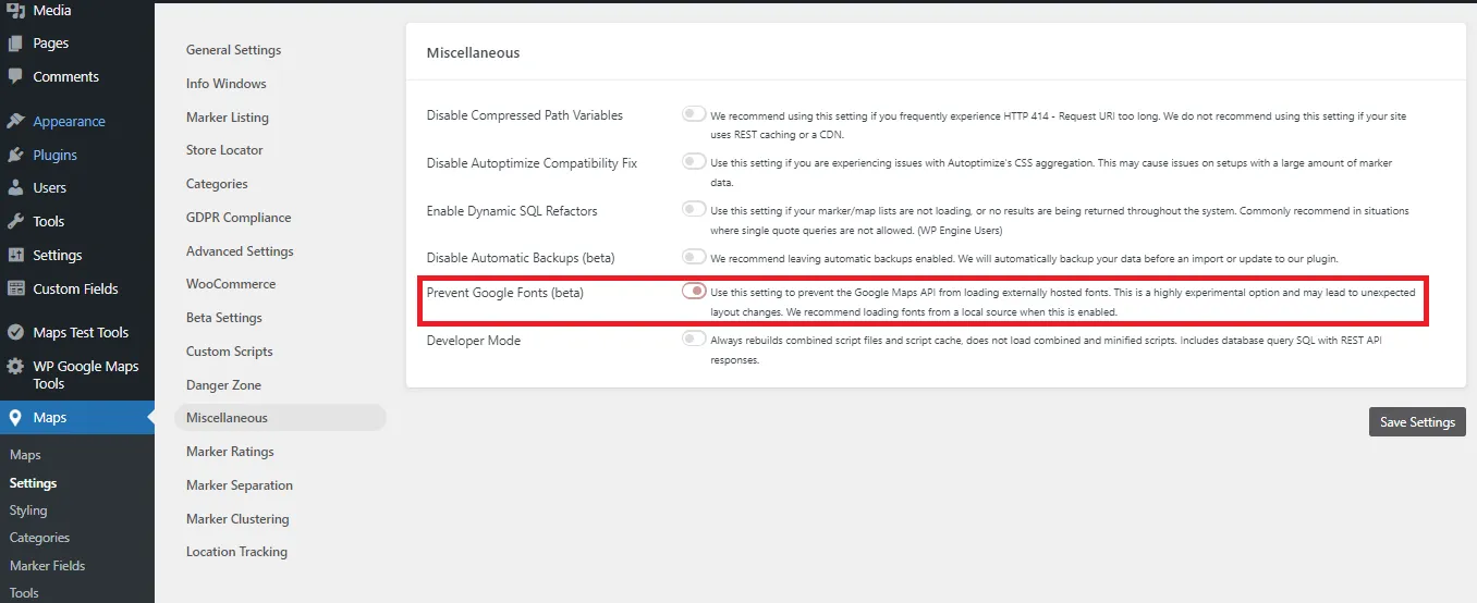 Prevent externally hosted Google fonts from loading