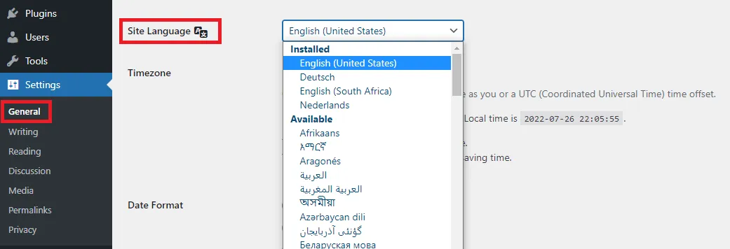 Choosing Site Language